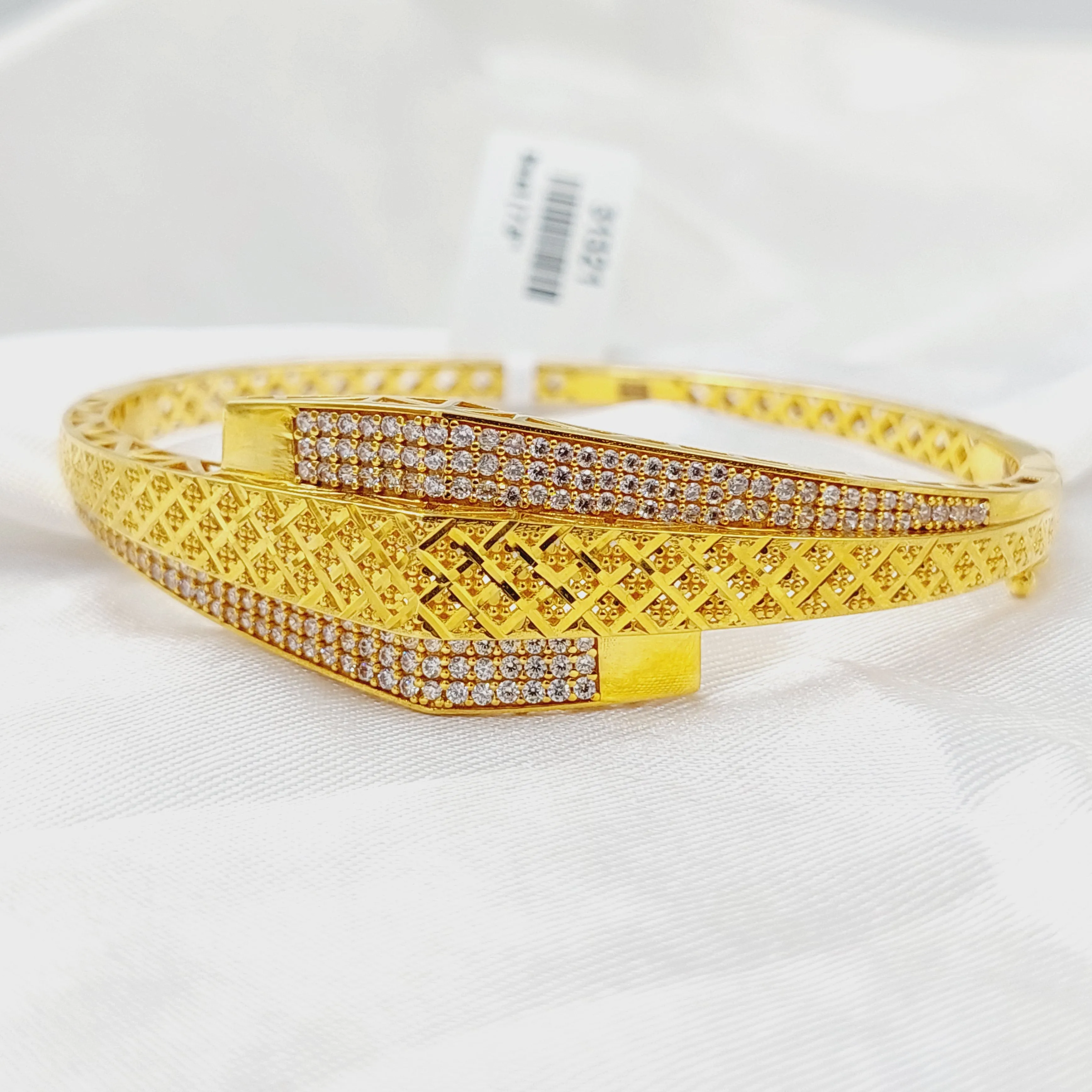 Zircon Studded Engraved Bangle Bracelet